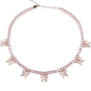 Pink faux rhinestone chain with butterflies